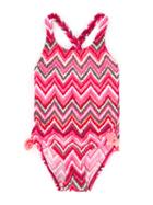 Heidi Klein Kids Zig-zag Swim Suit, Girl's, Size: 8 Yrs, Pink/purple