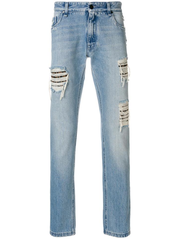 Fendi Distressed Patch Jeans - Blue