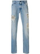 Fendi Distressed Patch Jeans - Blue