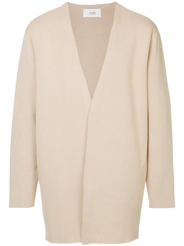 Clane Homme Long Line V-neck Cardigan - Nude & Neutrals
