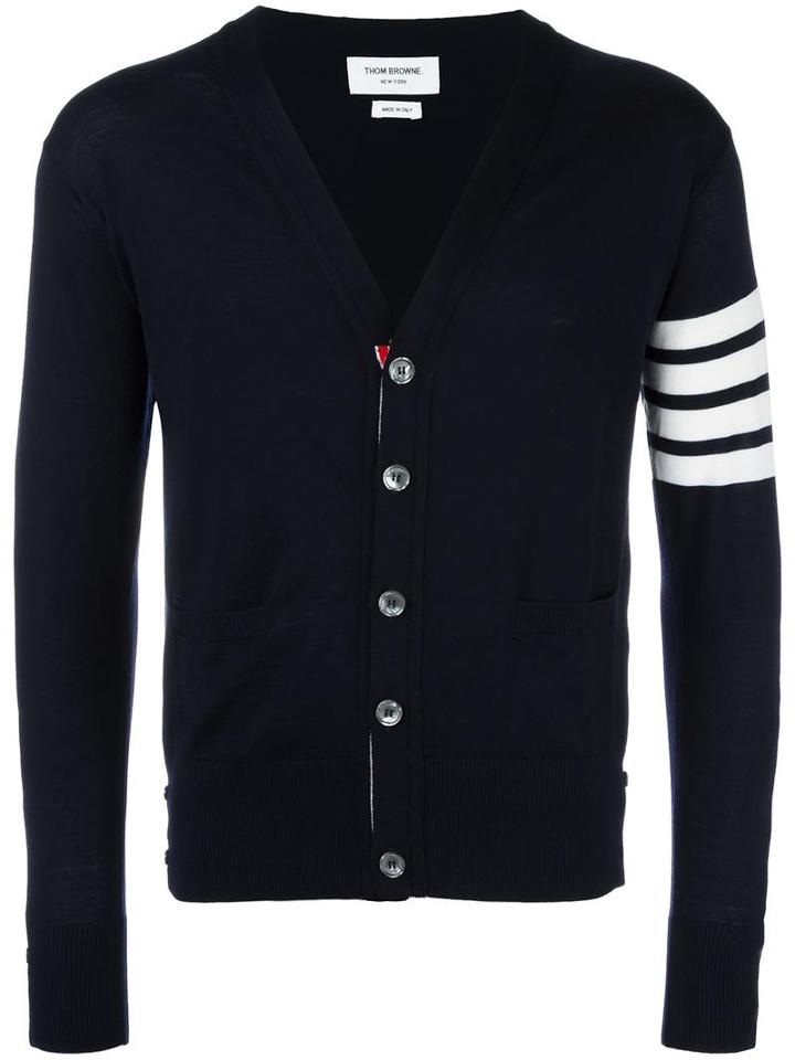 Thom Browne - V-neck Cardigan With 4-bar Stripe In Navy Merino - Men - Wool - 4, Blue, Wool
