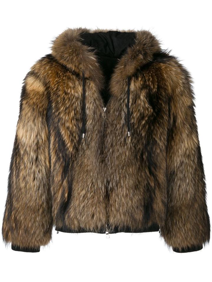 Balmain Hooded Fur Jacket - Neutrals