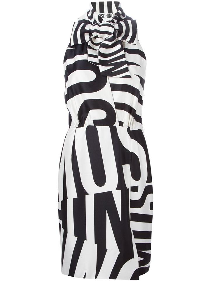 Moschino Logo Print Dress, Women's, Size: 42, Black, Silk/rayon/spandex/elastane
