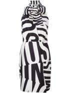 Moschino Logo Print Dress, Women's, Size: 42, Black, Silk/rayon/spandex/elastane