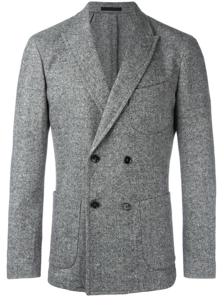 Paolo Pecora Double Breasted Blazer, Men's, Size: 46, Grey, Wool/alpaca/mohair/viscose