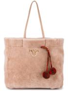Prada Shearling Shopper Tote - Nude & Neutrals