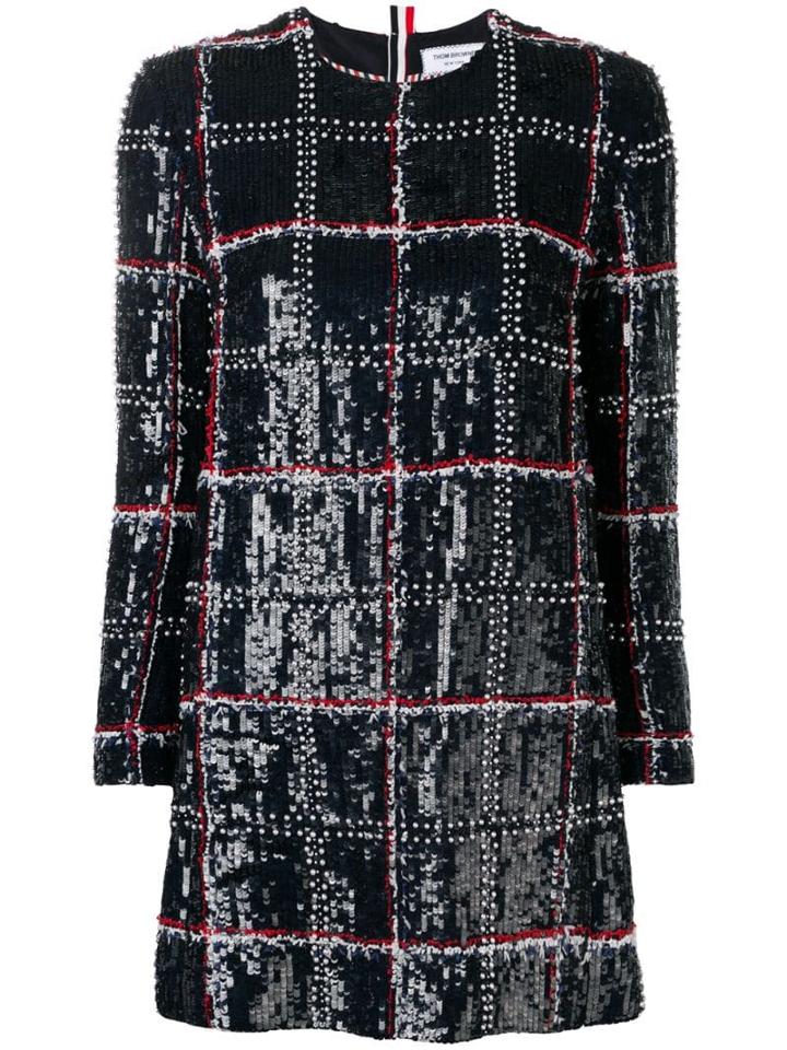 Thom Browne Silk Embroidered Mini Shift Dress - Blue