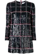Thom Browne Silk Embroidered Mini Shift Dress - Blue