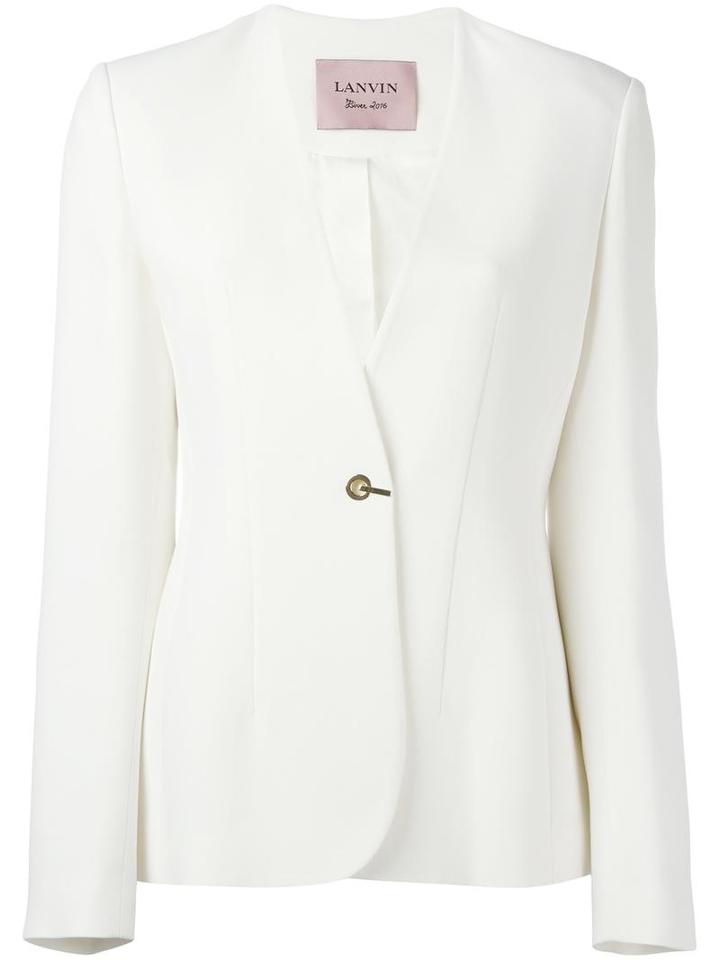 Lanvin Collarless Single Button Blazer, Women's, Size: 38, White, Viscose/cotton