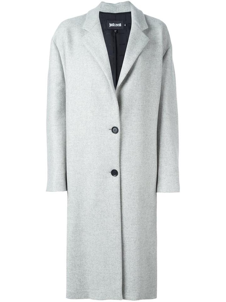 Just Cavalli Mid-length Button Up Coat, Women's, Size: 38, Grey, Acrylic/polyamide/acetate/wool