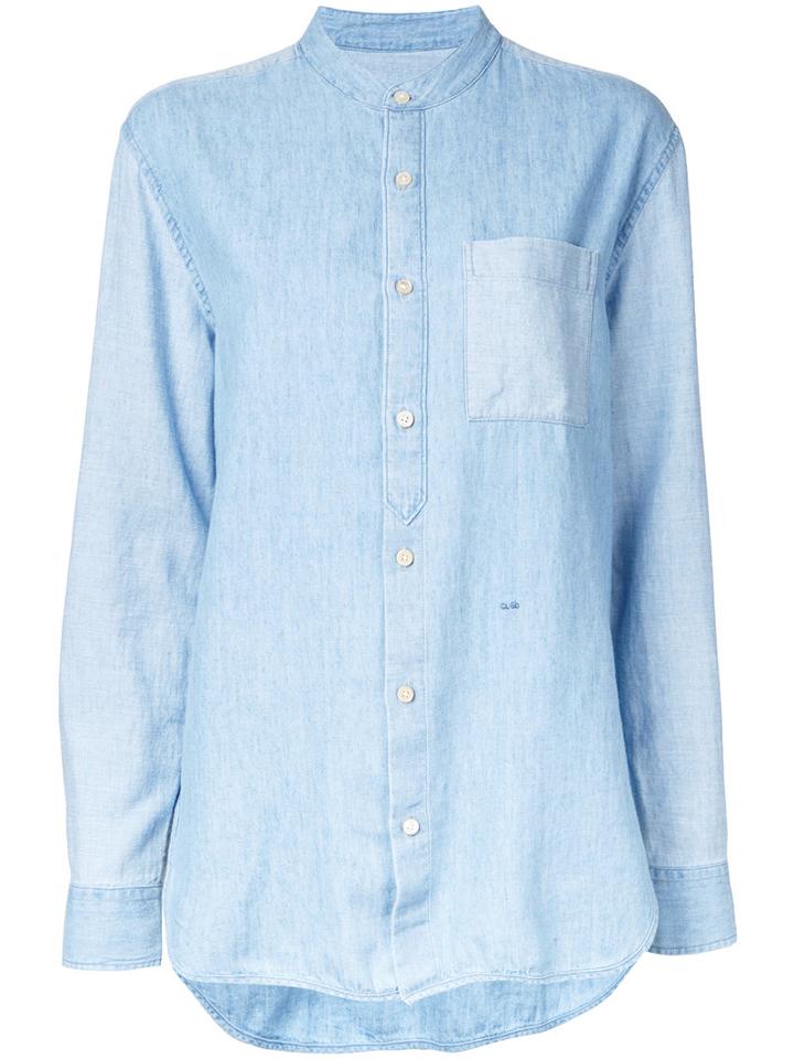 Closed Mandarin Neck Denim Shirt, Women's, Size: Small, Blue, Cotton/lyocell/linen/flax