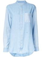 Closed Mandarin Neck Denim Shirt, Women's, Size: Small, Blue, Cotton/lyocell/linen/flax