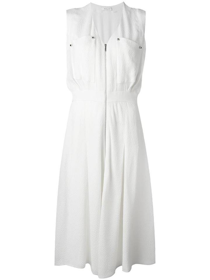 Mugler Chest Patch Pockets Dress, Women's, Size: 40, White, Viscose/silk