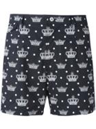 Dolce & Gabbana Crown Print Swim Shorts, Men's, Size: 6, Black, Cotton