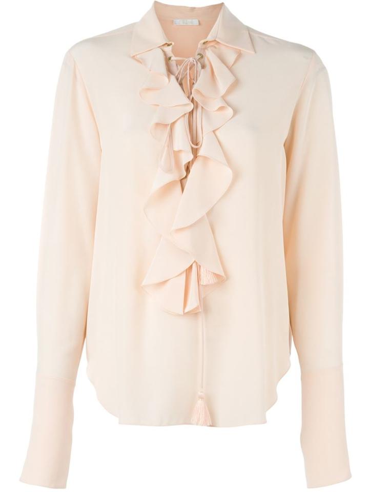 Chloé Lace-up Ruffle Shirt, Women's, Size: 38, Pink/purple, Silk/cotton
