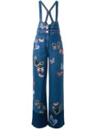 Valentino Butterfly Embroidered Dungarees, Women's, Size: 26, Blue, Cotton/spandex/elastane