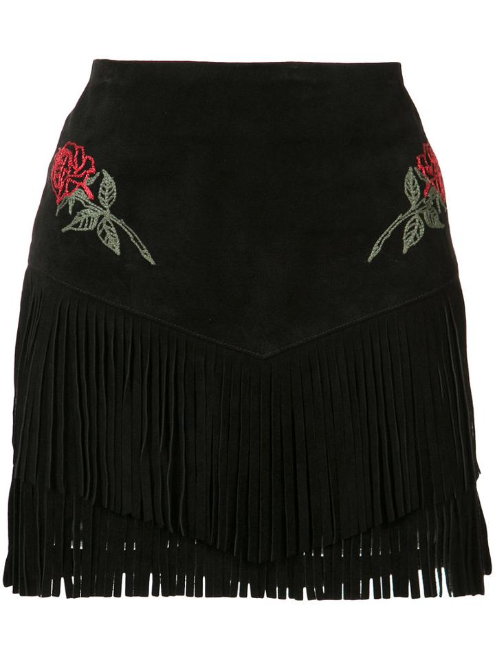 Adaptation - Adaptation X The Chain Gang Rose Fringe Skirt - Women - Suede/cupro - 26, Black, Suede/cupro