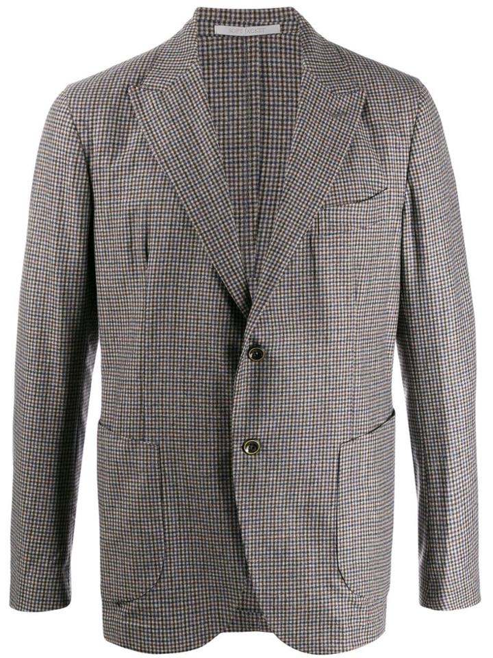 Eleventy Peak Lapel Check Blazer - Grey