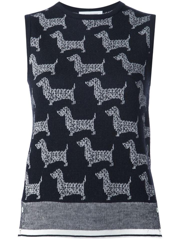 Thom Browne Dog Intarsia Knitted Top, Women's, Size: 0, Black, Silk/cashmere/wool