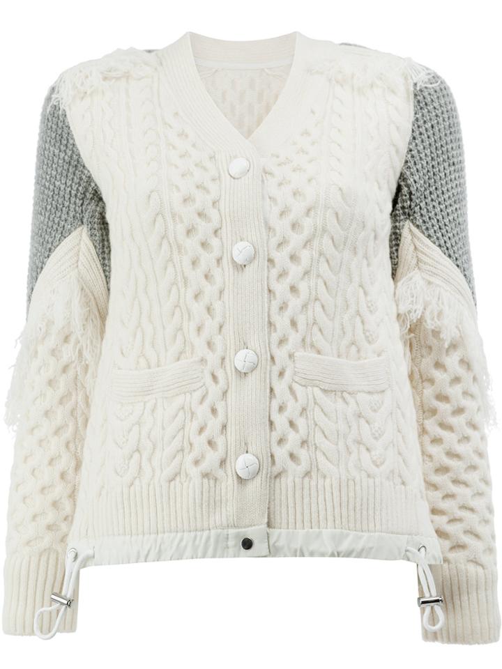 Sacai Trellis Knit Fringed Cardigan - White