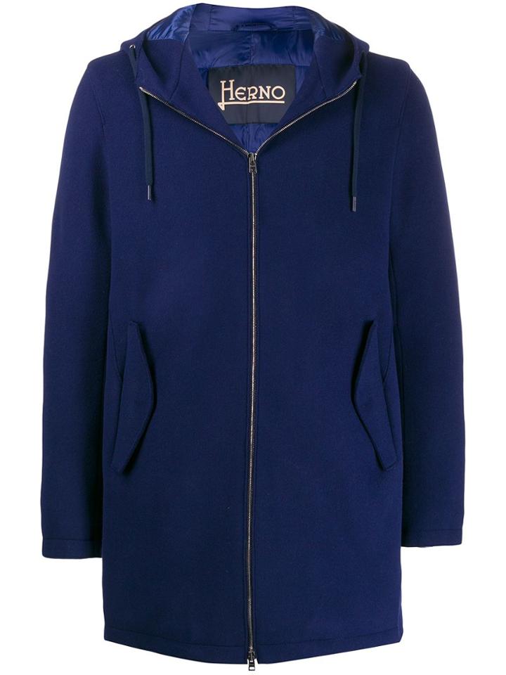 Herno Hooded Zip-front Coat - Blue
