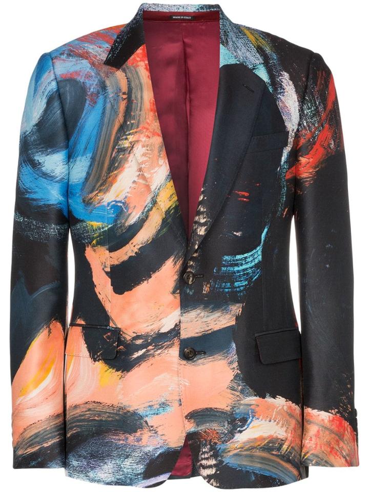 Alexander Mcqueen Painters Canvas Print Single Breasted Wool Silk