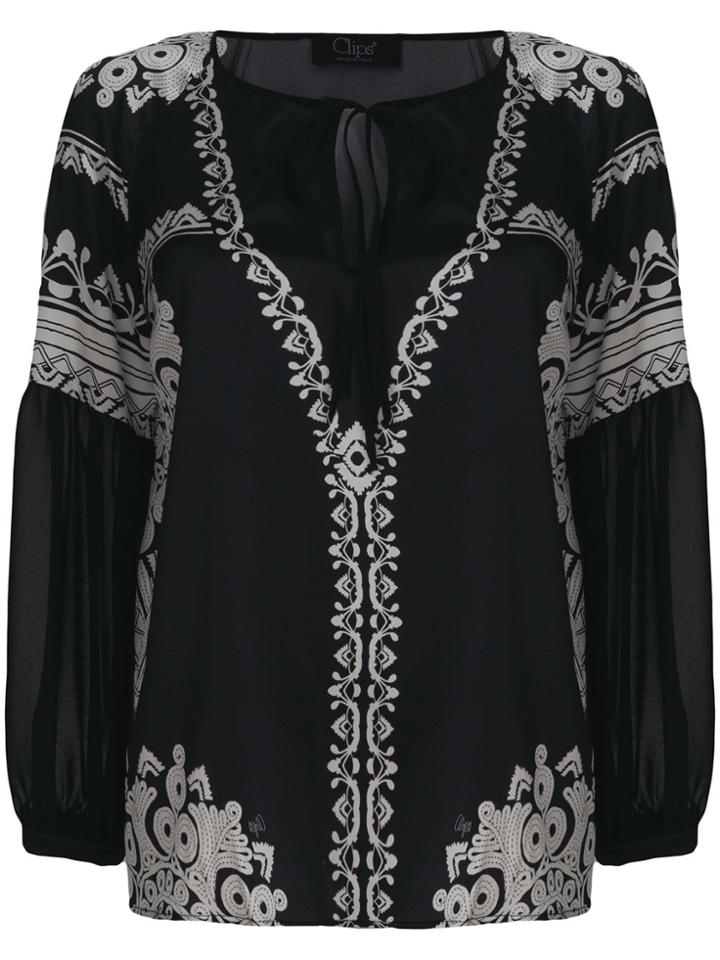Clips Etno Print Blouse - Black