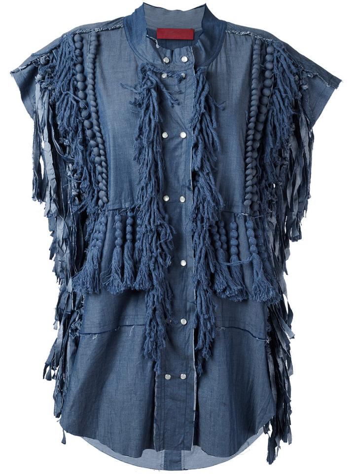Di Liborio - Frayed Oversized Sleeveless Jacket - Women - Silk - 40, Blue, Silk