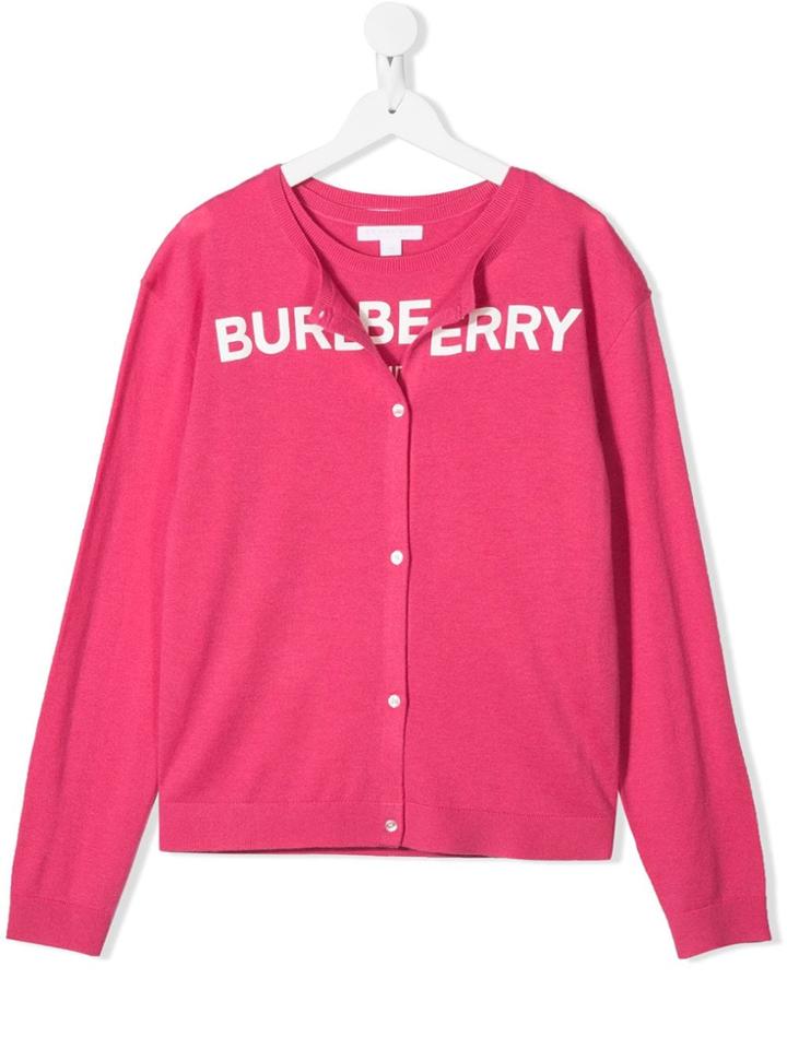 Burberry Kids Teen Logo Print Cardigan And Top Set - Pink