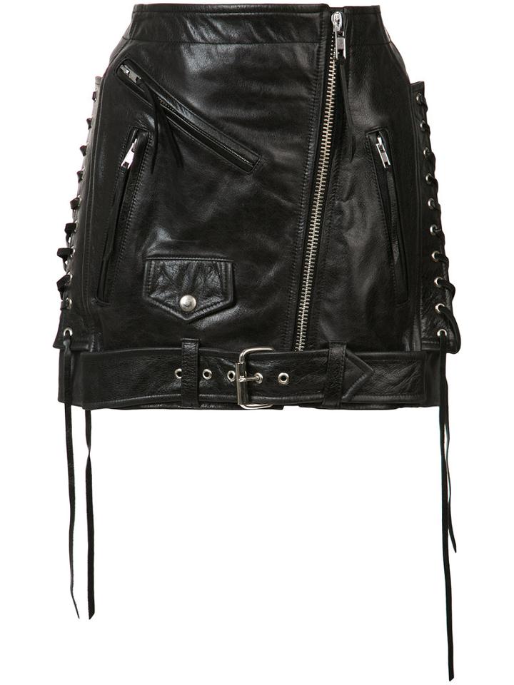 Adaptation - Classic Moto Skirt - Women - Leather/polyester/cupro - 25, Black, Leather/polyester/cupro