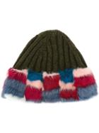 Mr & Mrs Italy Fur Trim Beanie, Women's, Green, Mink Fur/wool