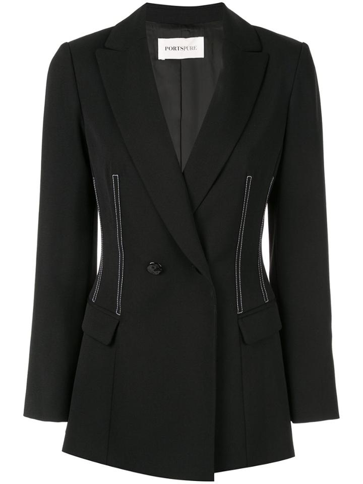 Portspure Contrast Stitching Blazer - Black
