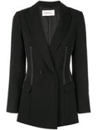 Portspure Contrast Stitching Blazer - Black