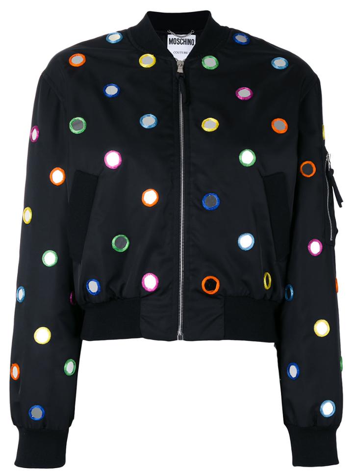 Moschino Mirror Embroidered Bomber Jacket - Black