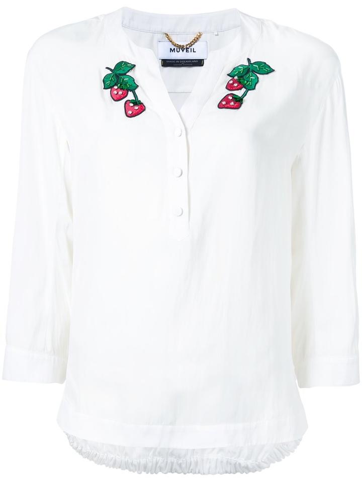 Muveil Strawberry Patches Blouse, Women's, Size: 38, White, Polyester