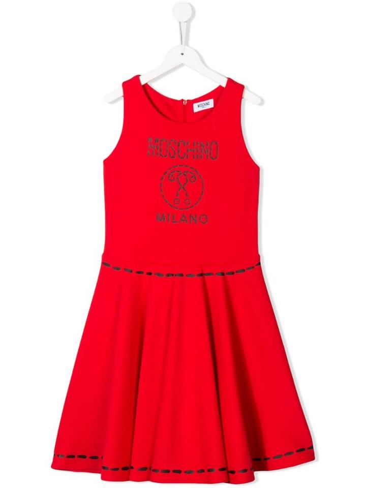 Moschino Kids Stitched Print Sleeveless Dress - Red