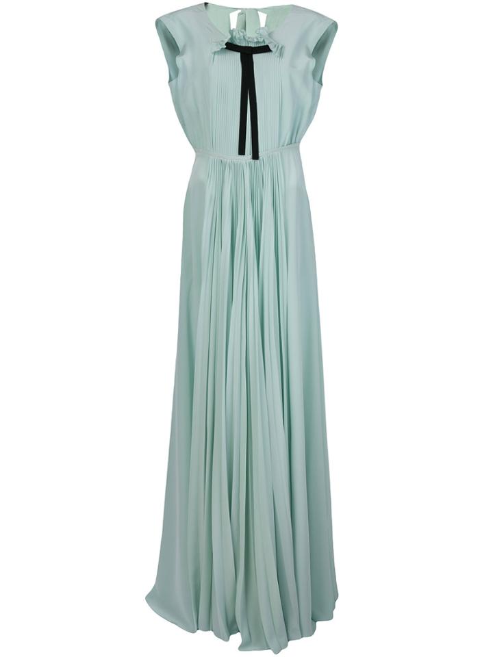 Rochas Pleated Front Gown With Pussy Bow - Green