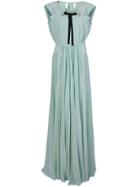 Rochas Pleated Front Gown With Pussy Bow - Green