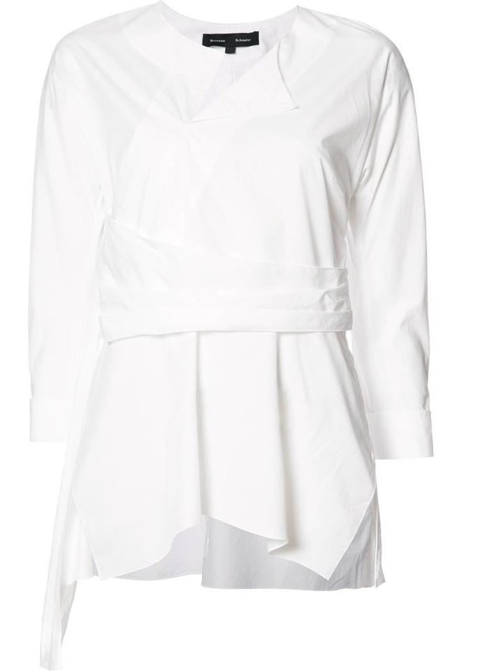 Proenza Schouler Pleated Trim Blouse, Women's, Size: 6, White, Cotton