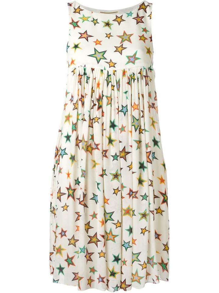 Saint Laurent Star Print Babydoll Dress, Women's, Size: 36, White, Viscose/silk
