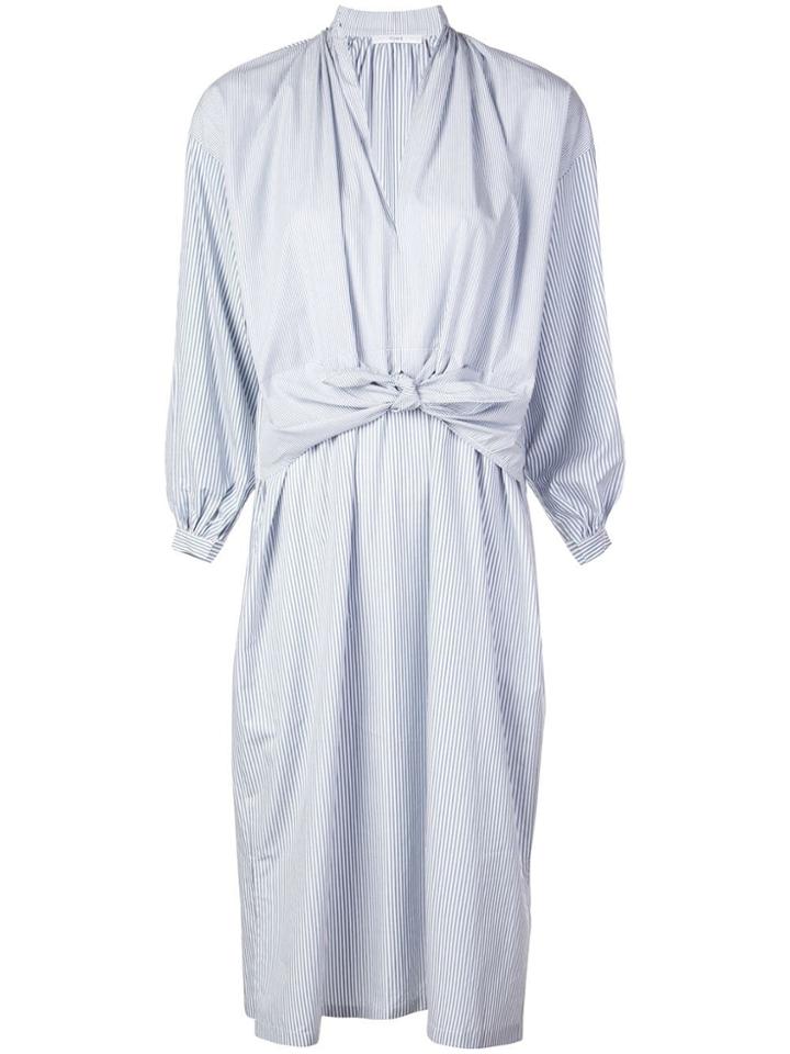 Tome Midi Shirt Dress With Sleeves-knot - Blue