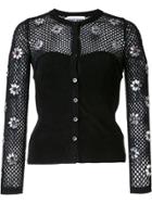 Moschino Flower Embellished Fishnet Top - Black