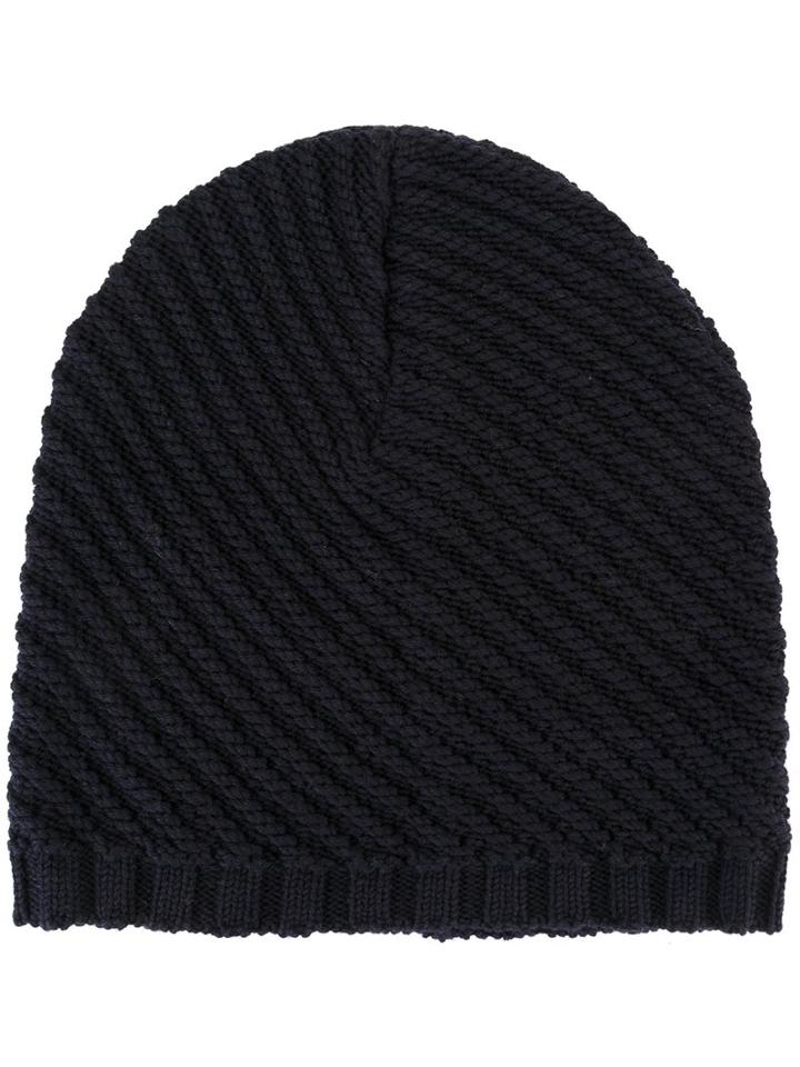 Laneus Diagonal Rib Knit Beanie, Men's, Blue, Virgin Wool