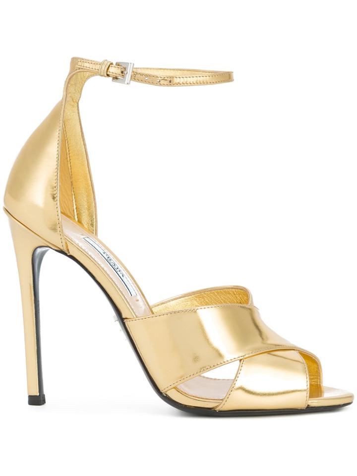 Prada Metallic Ankle Strap Sandals
