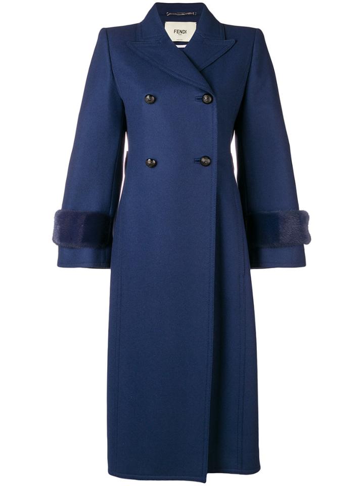 Fendi Embellished Double Breasted Coat - Blue