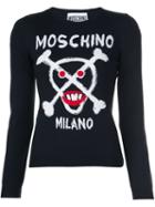 Moschino Skull And Crossbones Sweater, Women's, Size: 38, Black, Virgin Wool