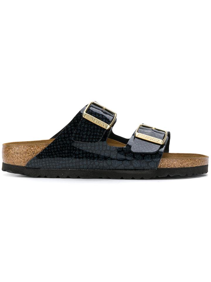 Birkenstock Snake-effect Double-strap Sandals - Black