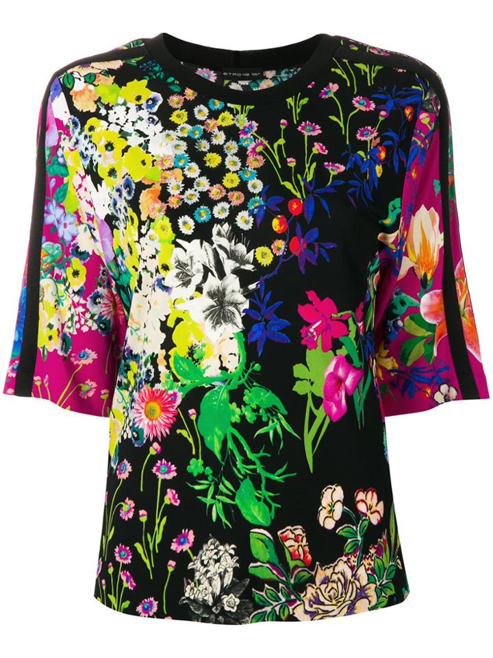Etro Floral Cropped Sleeve Top - Black