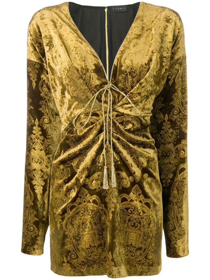 Dundas Velvet Burnout Mini Plunge Dress - Gold