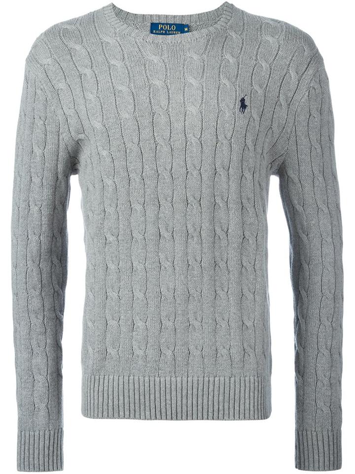 Polo Ralph Lauren Embroidered Logo Jumper, Men's, Size: Small, Grey, Cotton